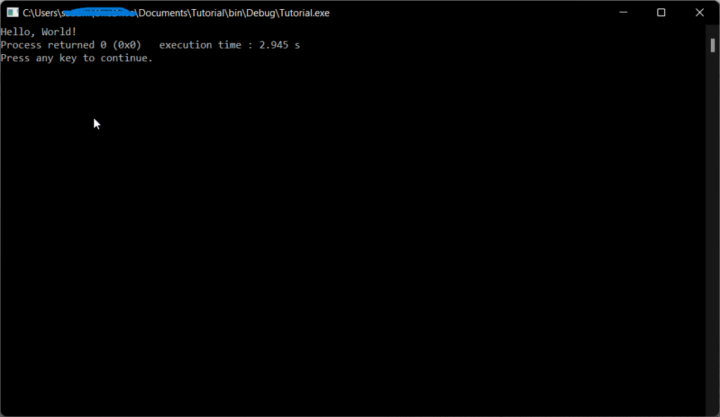 Setting Up Code::Blocks IDE for C Programming: Step 20: Your first C program has an output